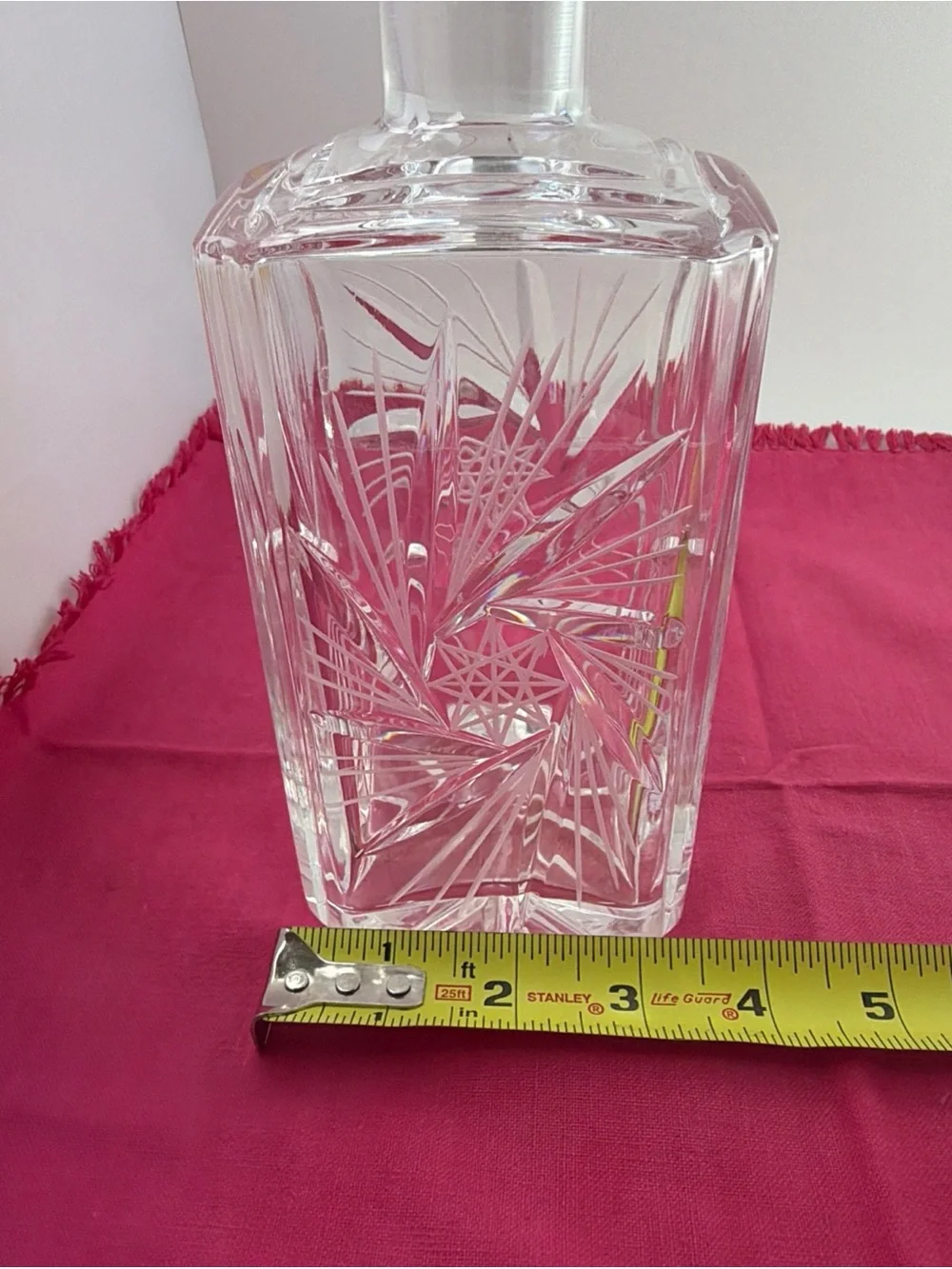 Vintage Clear Cut Crystal Pinwheel Square Decanter with Stopper